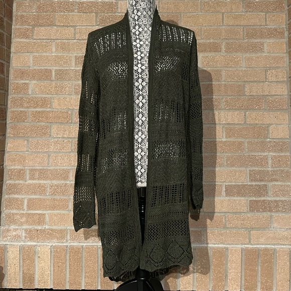 Maurice’s Open Weave Long Cardigan Open Front Olive Green Size 1X - Picture 1 of 6